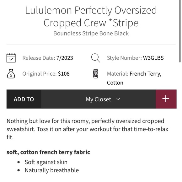 Lululemon perfectly oversized Cropped Crew *stripe - Picture 2 of 7
